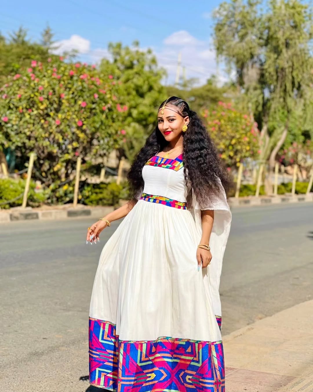 Artistic Multicolored Habesha Kemis contemporary Ethiopian traditional wear