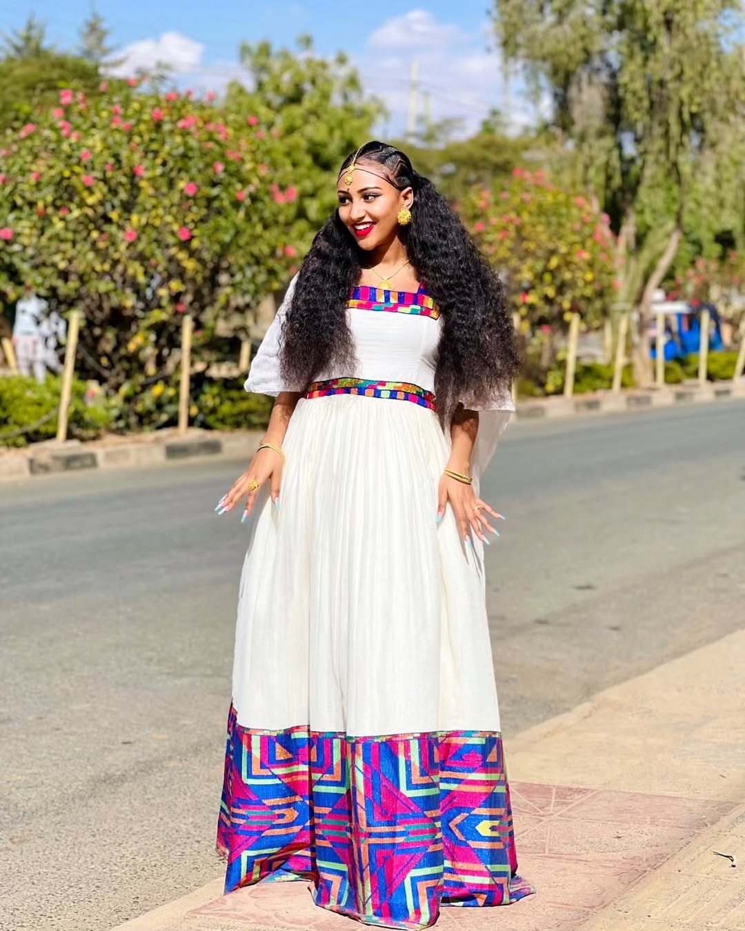 Artistic Multicolored Habesha Kemis contemporary Ethiopian traditional wear