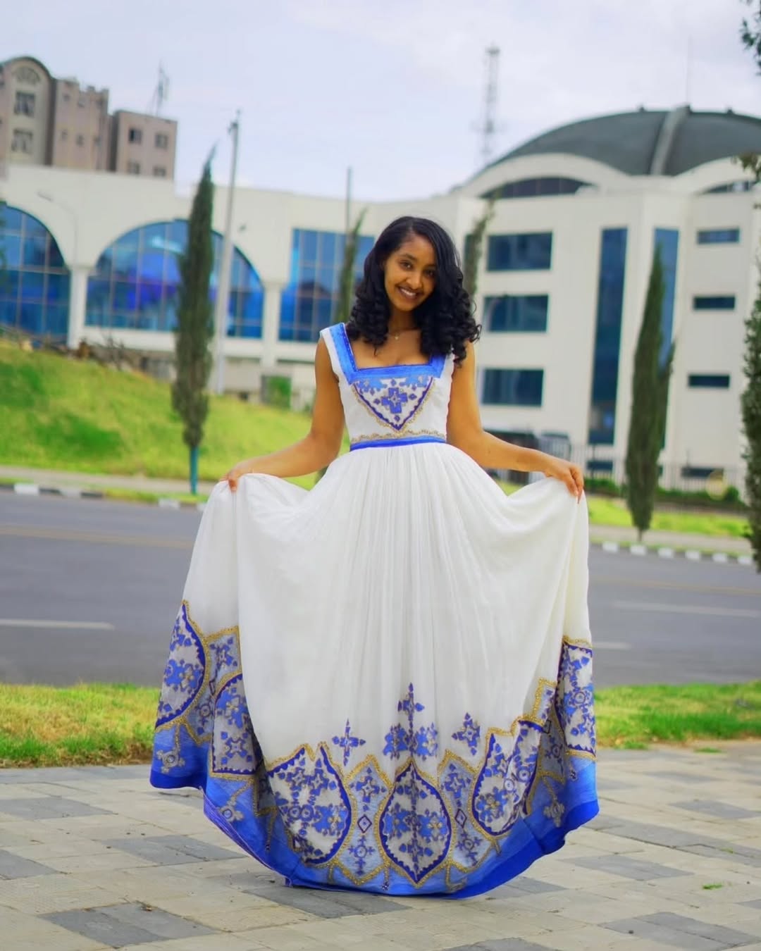 Blue Ethiopian Dress Golden Adornments Stunning Habesha Kemis
