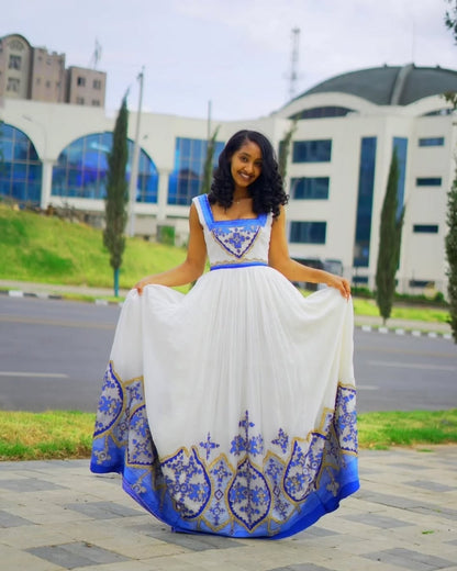 Blue Ethiopian Dress Golden Adornments Stunning Habesha Kemis