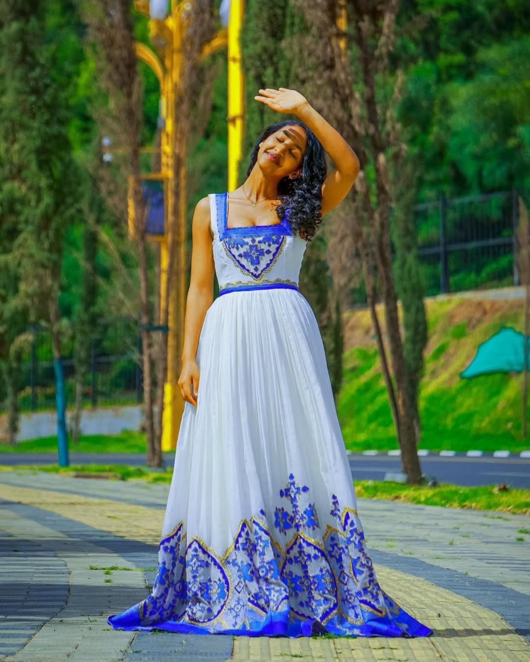 Blue Ethiopian Dress Golden Adornments Stunning Habesha Kemis