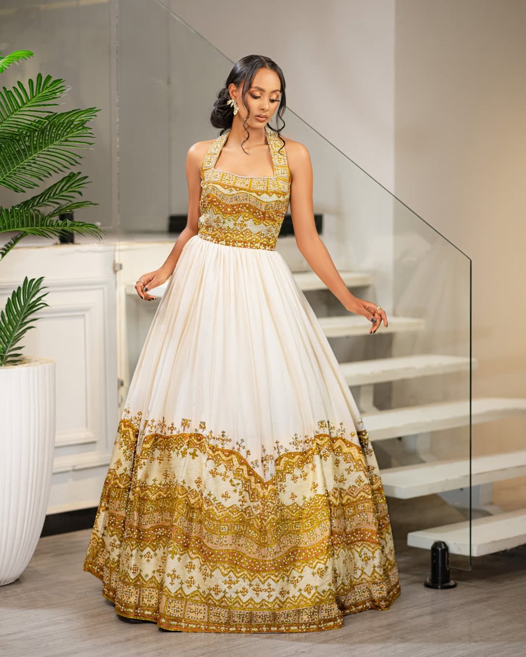 Elegant Golden Habesha Wedding Dress Contemporary Eritrean Attire Design