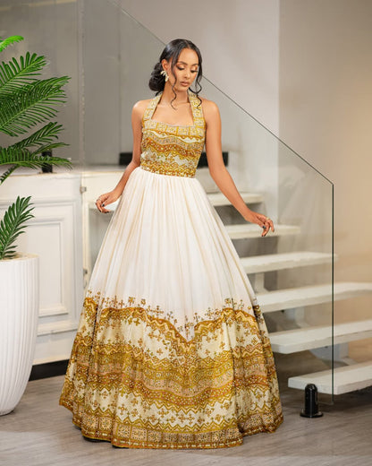Elegant Golden Habesha Wedding Dress Contemporary Eritrean Attire Design