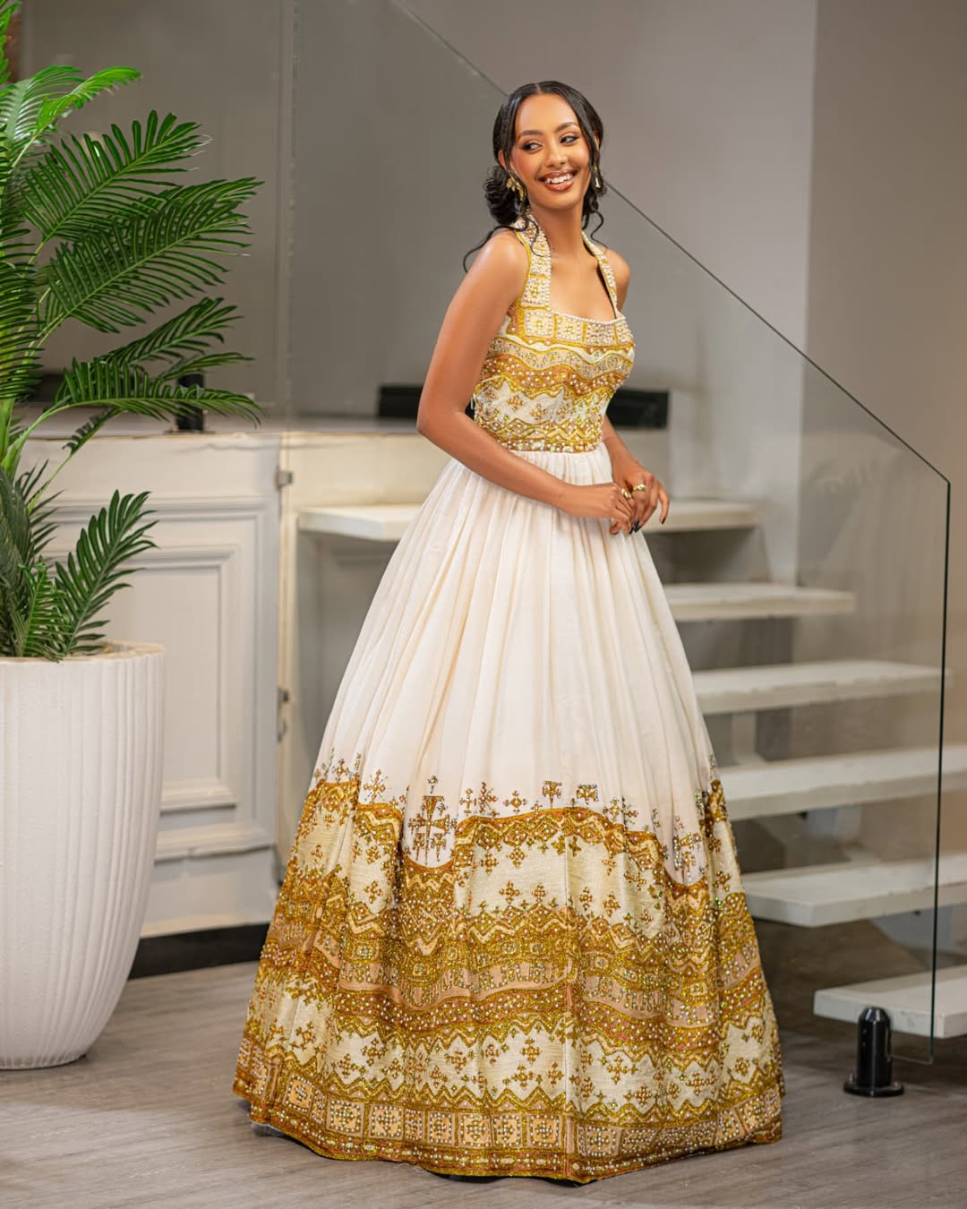 Elegant Golden Habesha Wedding Dress Contemporary Eritrean Attire Design