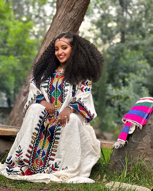 Timeless Fetil Habesha Kemis with Rich Detailing – Ethiopian Traditional Dress