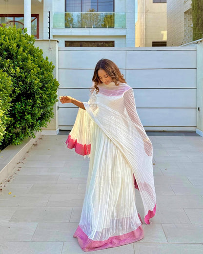 Vibrant White Habesha Kemis with Pink Trim – Ethiopian Dress