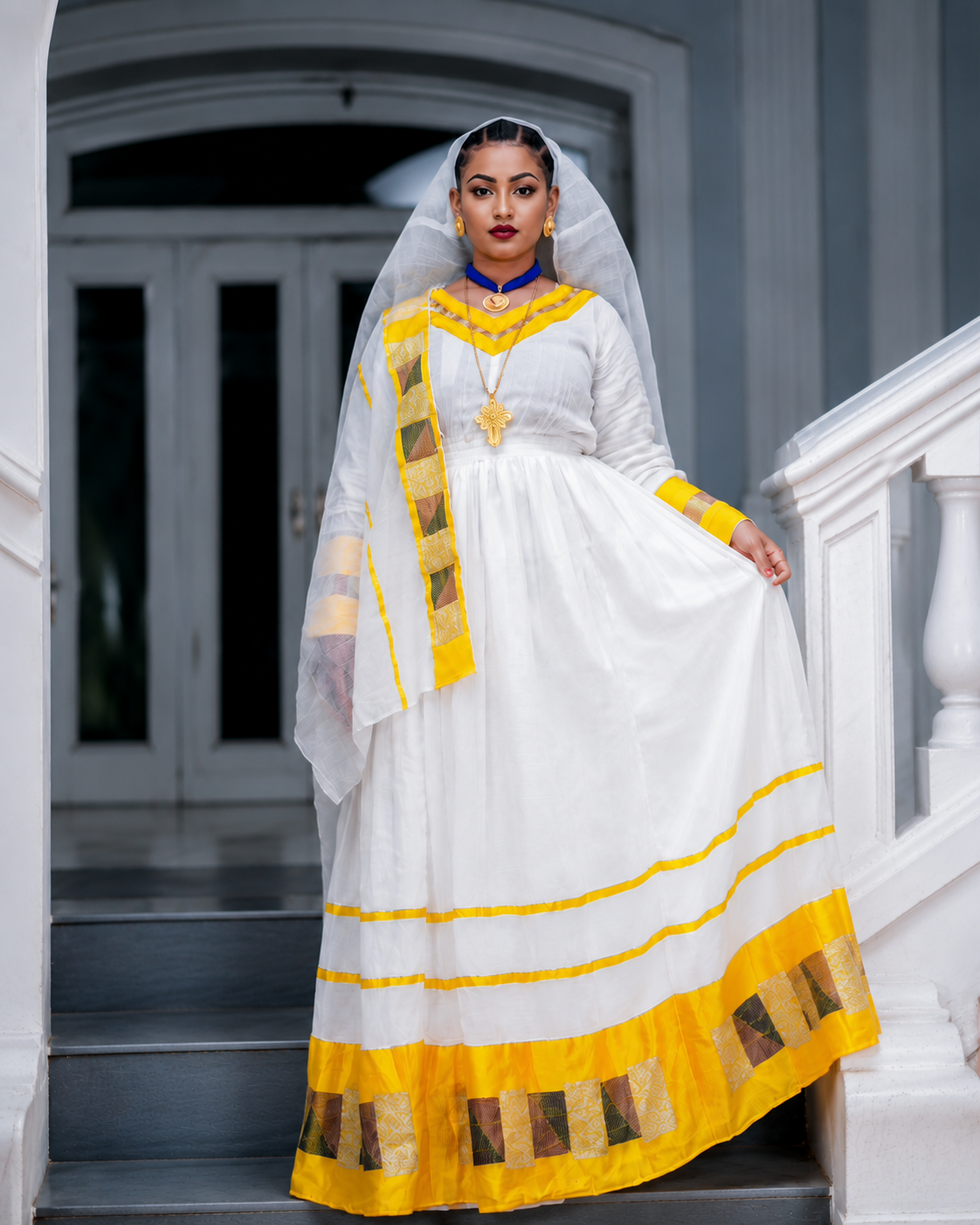 Long Sleeve Habesha Dress Yellow and Golden Woven Ethiopian Clothing