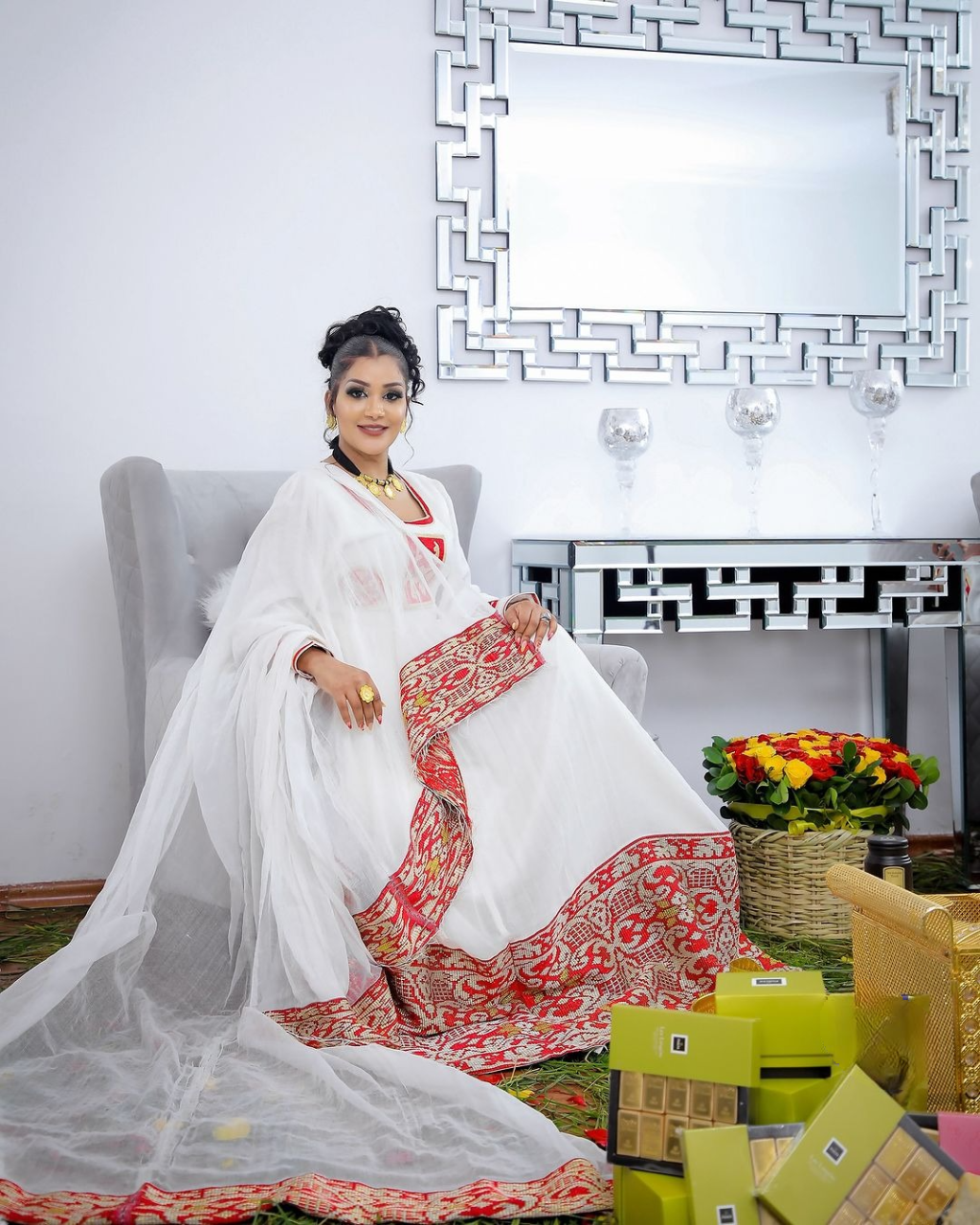 Graceful Hot Red Traditional Ethiopian Dress