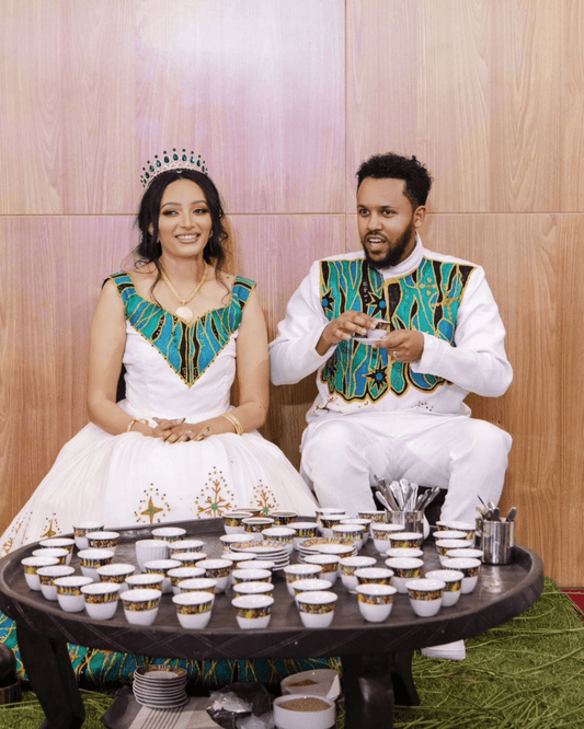 Glamourous Green Traditional Ethiopian Couples Attire