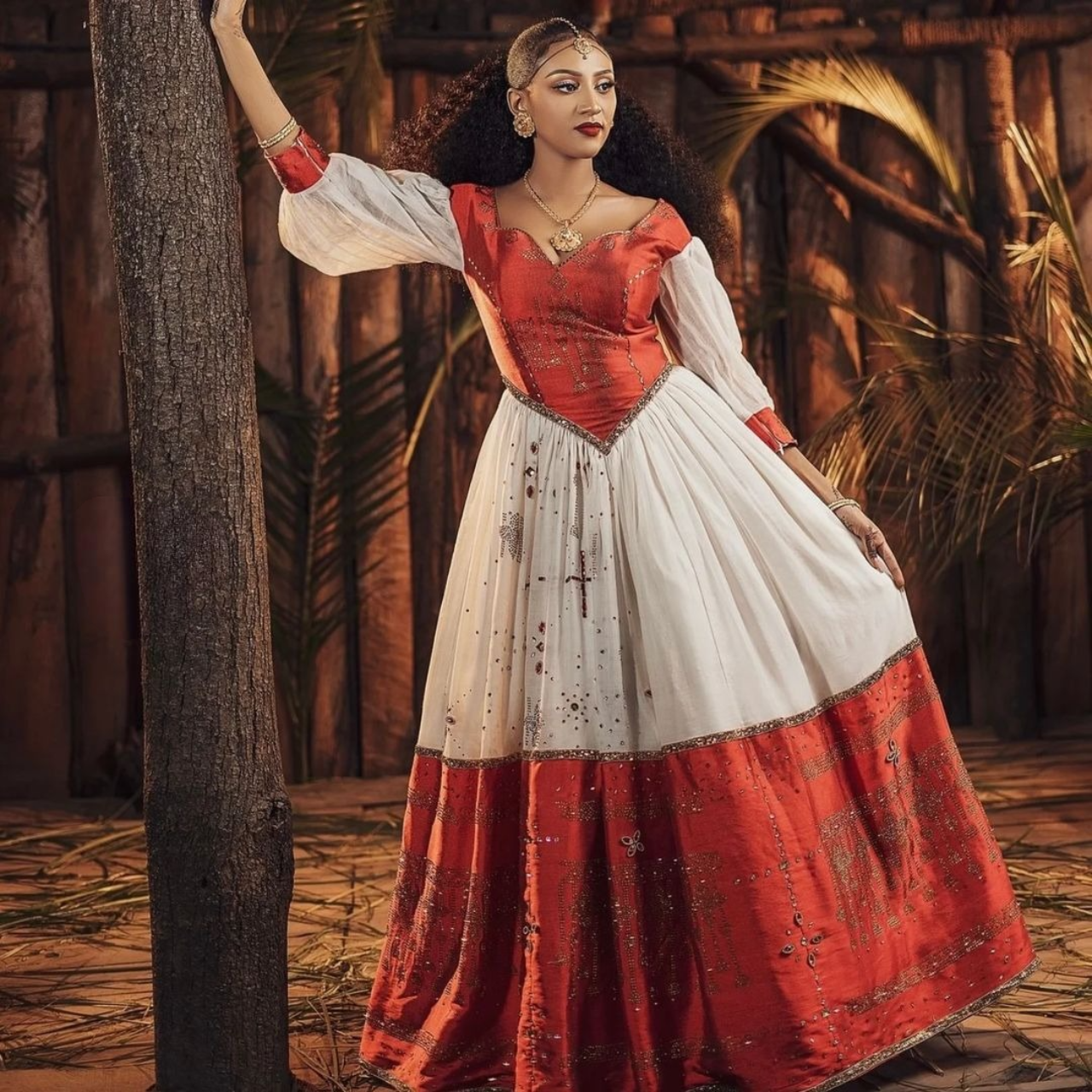 Regal Red Modern Habesha Dress
