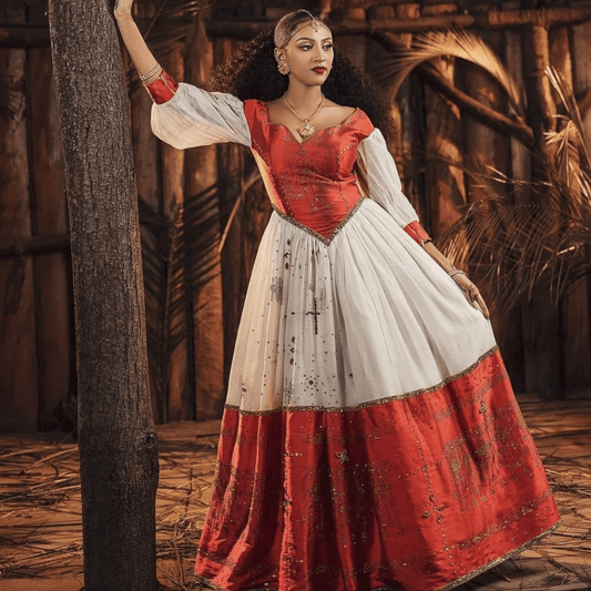 Regal Red Modern Habesha Dress