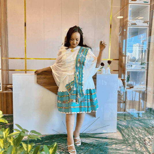 Green Mini Ethiopian Traditional Dress