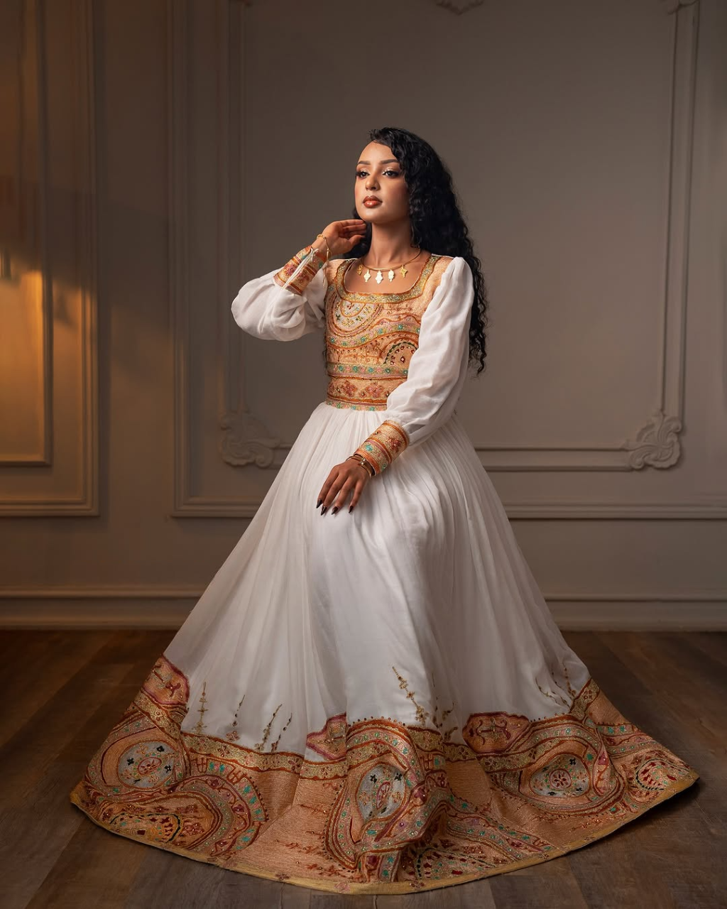 Intricate Golden Embroidery on Habesha Dress: with Modern Designs Ethiopian Traditional Dress Vibrant Eritrean Clothing