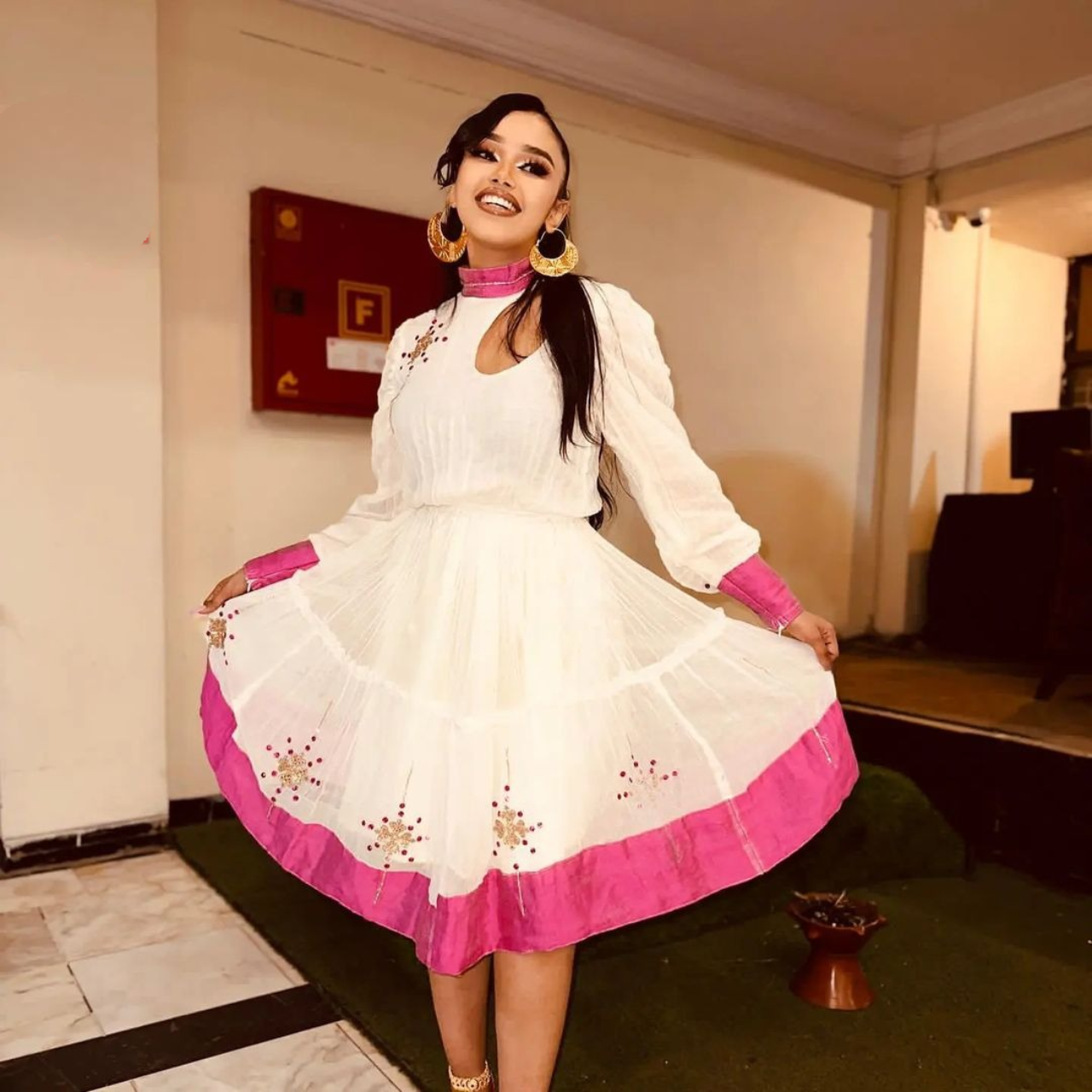 Appealing Sweet Pink Mini Habesha Dress