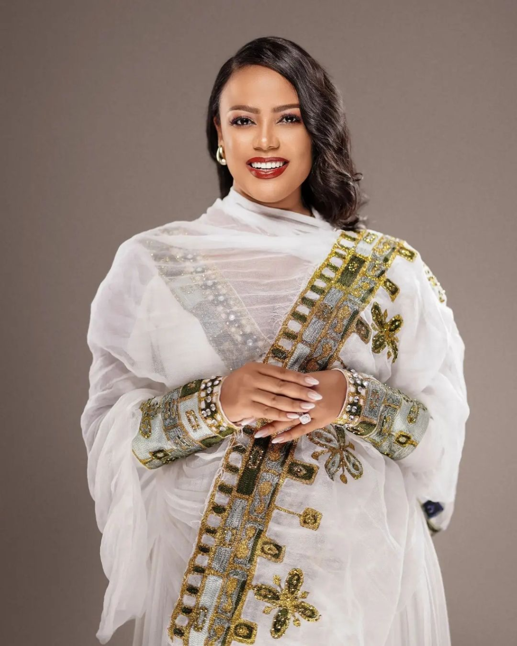 Modern Take with Emerald Green Habesha Dress Closeup