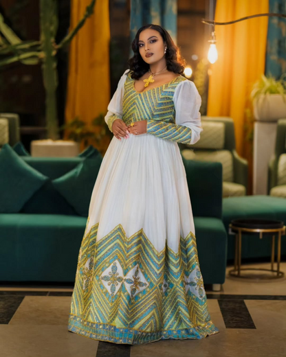 Charming Green Traditional Ethiopian Dress