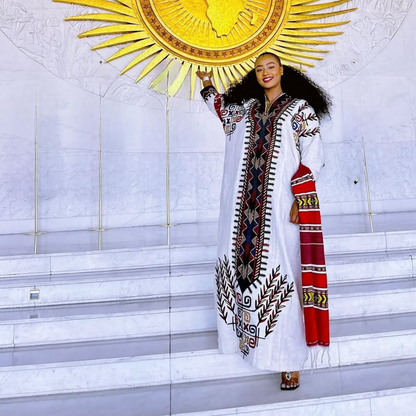 Delightful Darker Design Habesha Dress: Multicolored Breathtaking Embellishment Traditional Ethiopian Dress Cultural Look Habesha Kemis