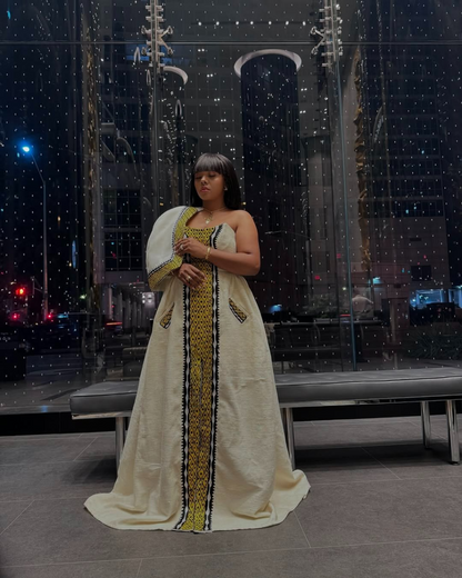 Bewitching Sleeveless Golden Habesha Dress