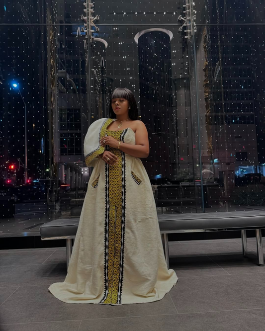 Bewitching Sleeveless Golden Habesha Dress