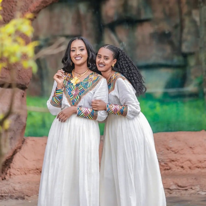 Breathtaking Colorful Traditional Ethiopian Dress: Handmade Embroidery Habesha Cloth for Religious and Cultural Celebrations Eritrean Clothing