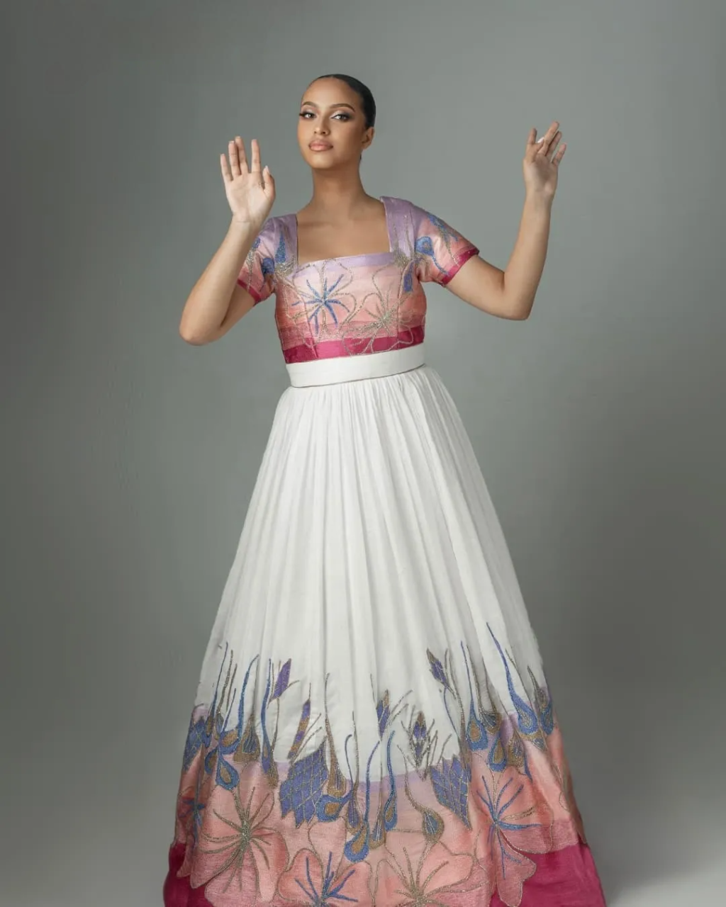Gracious Pink Traditional Ethiopian Wedding Dress: Colorful Eye-catching Designs on Habesha Wedding Dress Stylish Eritrean Clothing