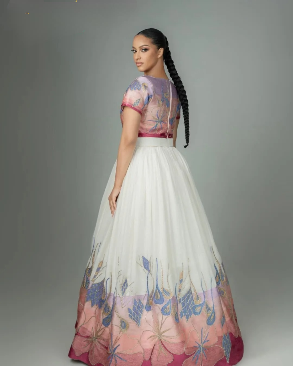 Gracious Pink Traditional Ethiopian Wedding Dress: Colorful Eye-catching Designs on Habesha Wedding Dress Stylish Eritrean Clothing