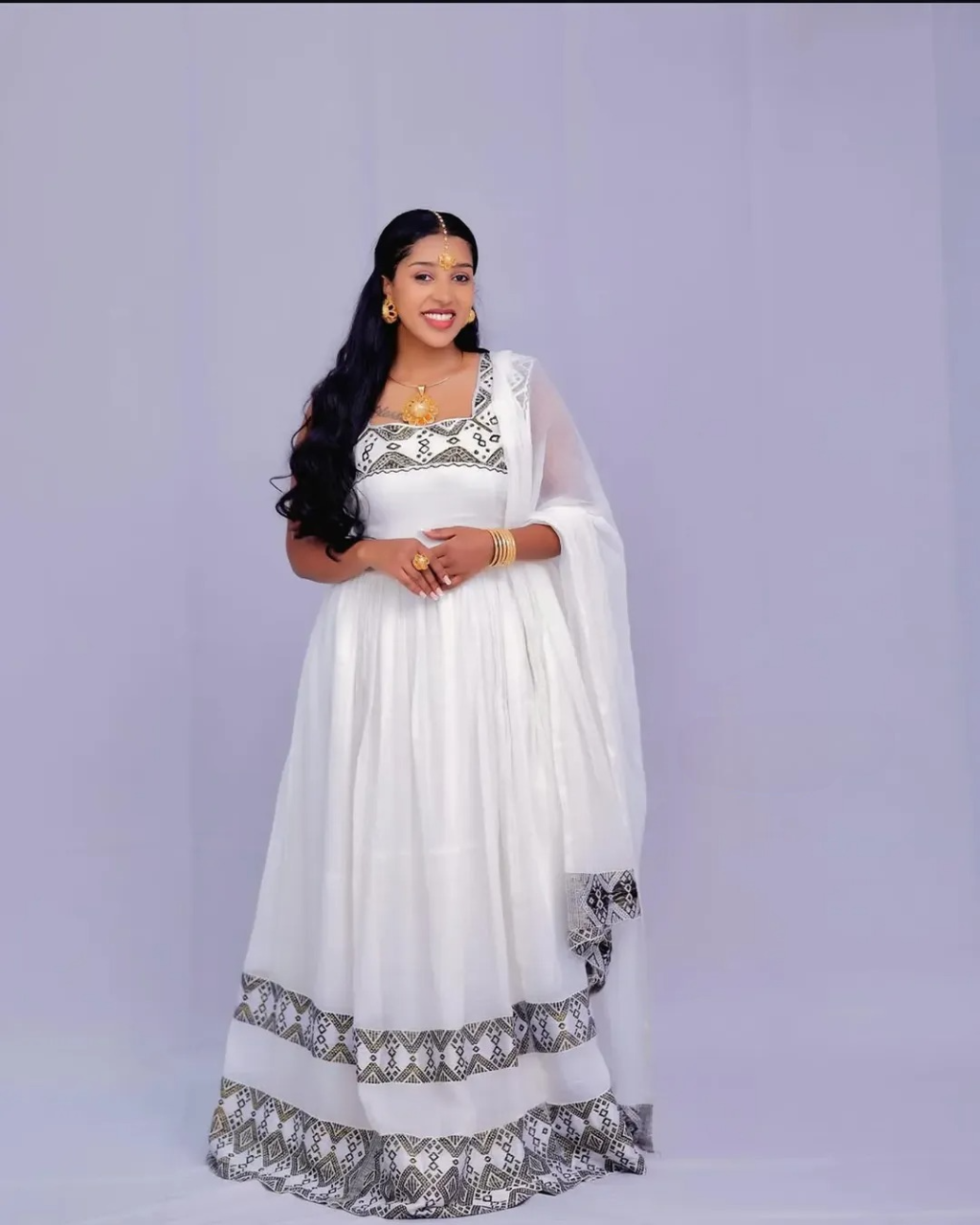 Radiant Gray Embroidered Ethiopian Clothing