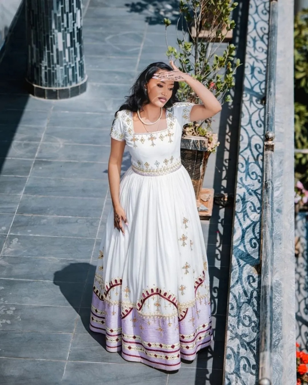 Appealing Purple Traditional Ethiopian Dress: Red and Golden Shimmering Detailing Eritrean Dress for Big Occasions Habesha Dress