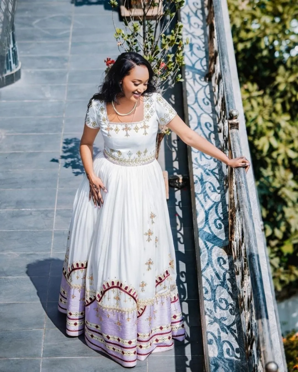 Appealing Purple Traditional Ethiopian Dress: Red and Golden Shimmering Detailing Eritrean Dress for Big Occasions Habesha Dress