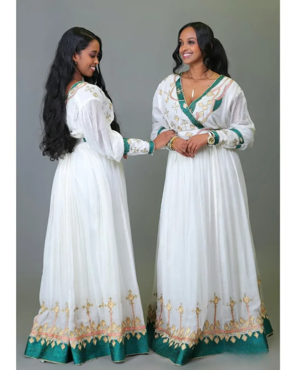 Charming Green and Golden Ethiopian Dress: with Handcrafted Ornaments Traditional Eritrean Dress for Cultural Events Habesha Dress