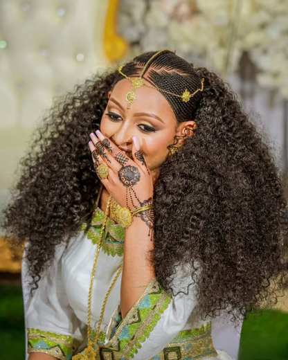 Mesmerizing Green Ethiopian Wedding Dress: Wide Embroidery on Traditional Eritrean Wedding Clothing Meticulous Designed Habesha Dress