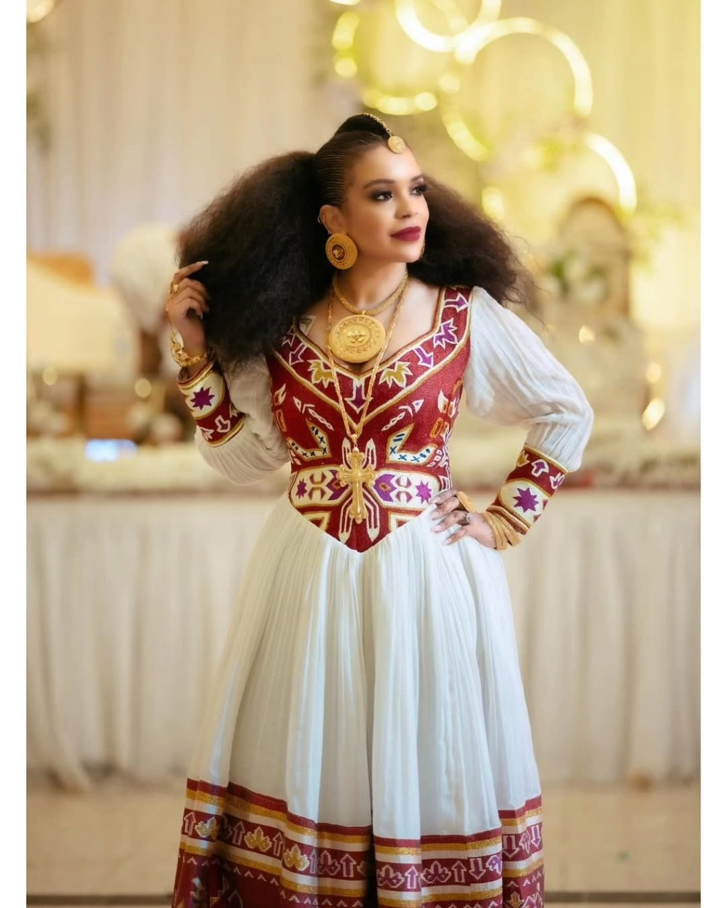 Modern Beadwork Habesha Wedding Dress Contemporary Design with Exquisite Beads