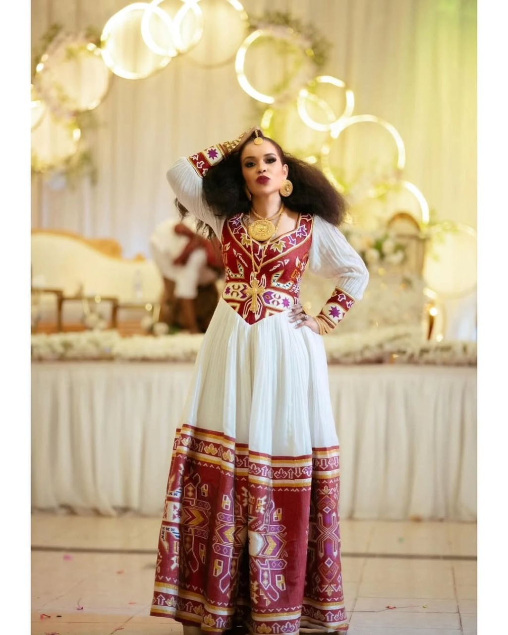 Modern Beadwork Habesha Wedding Dress Contemporary Design with Exquisite Beads 