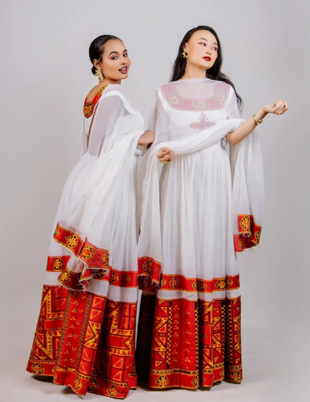 Classic Red Habesha Kemis with Vibrant Accents Sleeveless Ethiopian Traditional Clothing