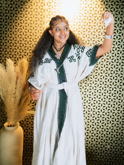 Enchanting Green Habesha Kemis Traditional Ethiopian Dress Style