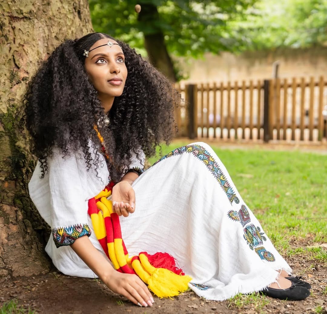 Cultural Habesha Kemis with Multi-Color Patterns – Ethiopian Ashenda Dress