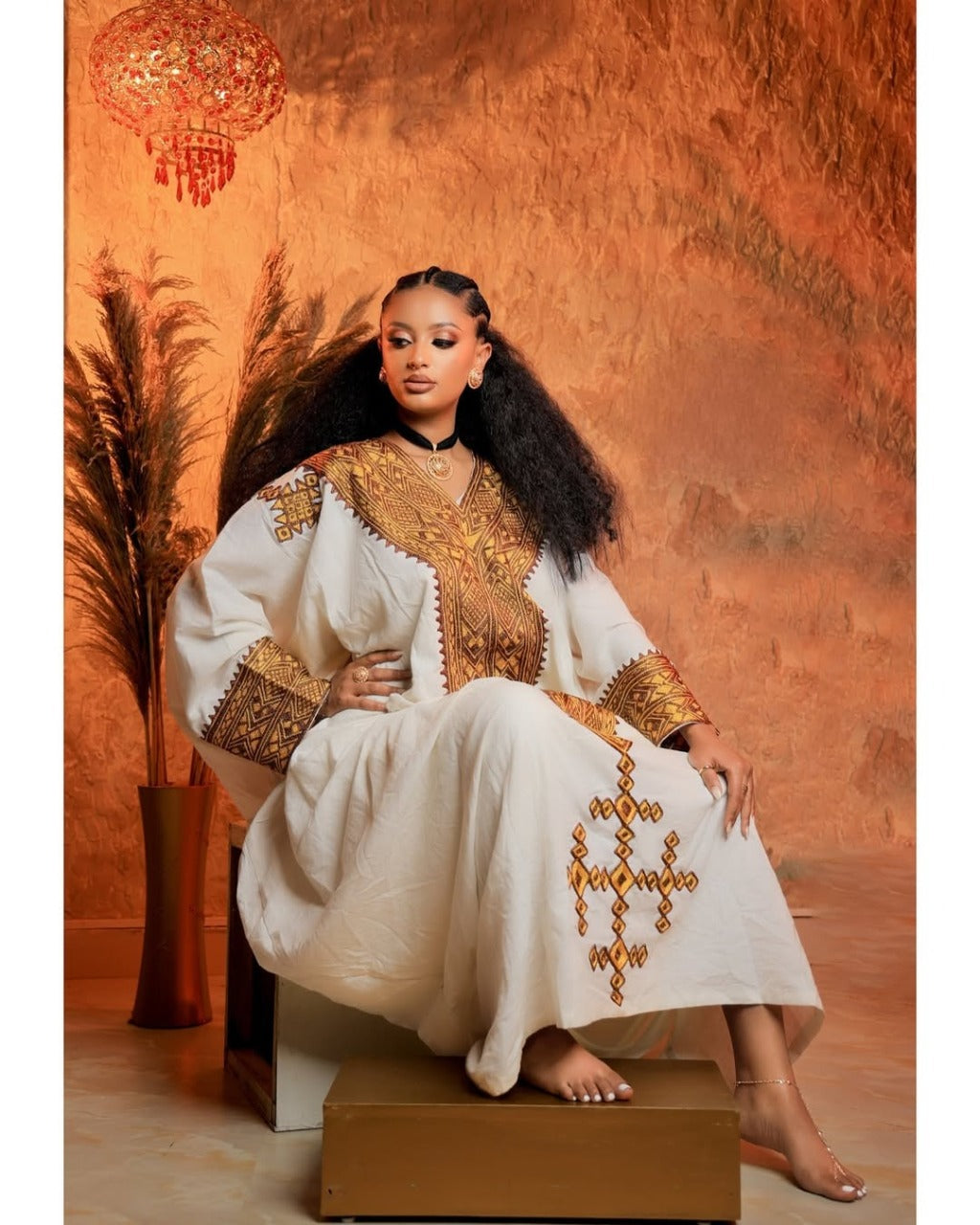 Golden Tilet Ethiopian Clothing Fetil Fabric Cultural Habesha Kemis