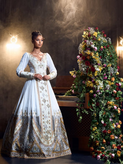 Exquisite Ethiopian Wedding Dress Stunning Habesha Dress Design Beaded Wedding Habesha Kemis 0011