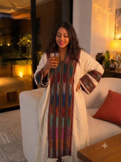Robe habesha col en V rouge bordeaux cramoisi et motif géométrique triangulaire doré, robe traditionnelle éthiopienne 985