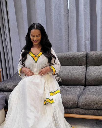 Simple Habesha Dress Yellow Habesha Kemis Minimalist Habesha Traditional Dress 0006