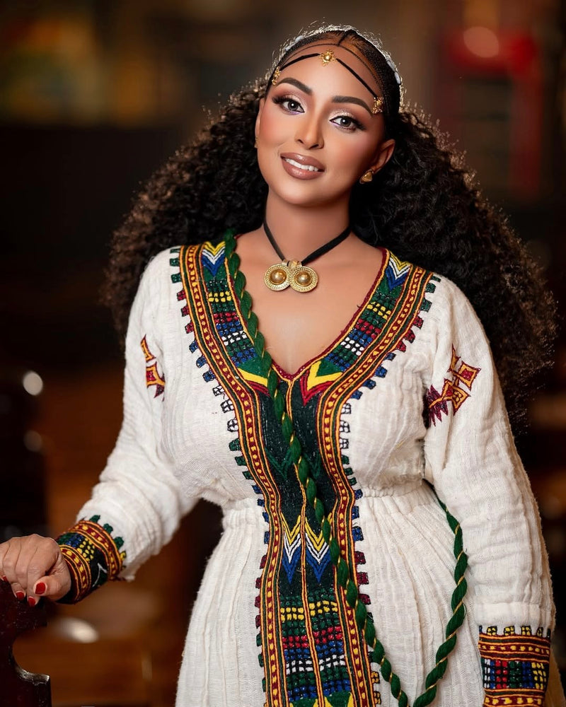 Royal Habesha Kemis Handwoven Multicolor Tibeb Ethiopian Clothing Traditional Habesha Dress 0047