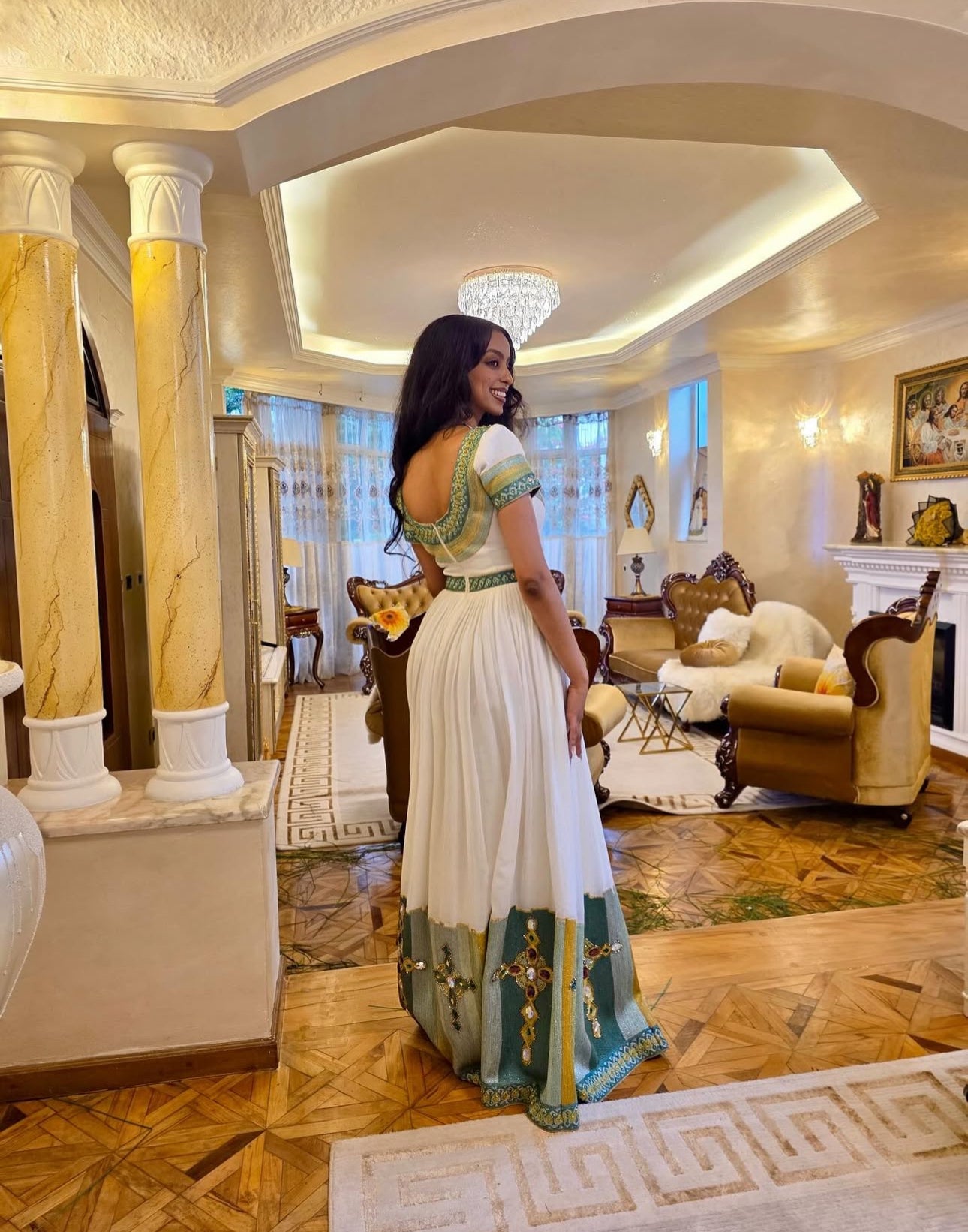 Traditional Ethiopian Wedding Dres Graceful Habesha Dress Green Embroidery Habesha Kemis 164