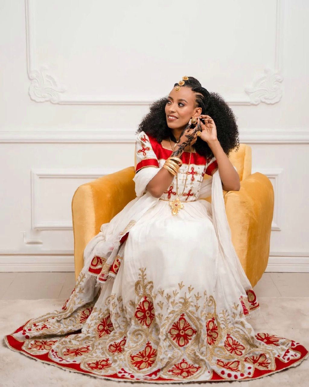 Radiant Red Habesha Couples Outfit Vibrant Habesha Couples' Attire / Includes man's pants and shoes