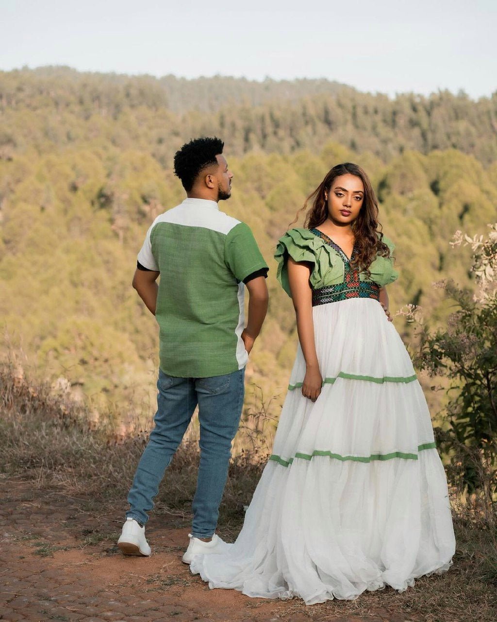 Ethiopian Elegance: Green Design in Habesha Couples Outfit