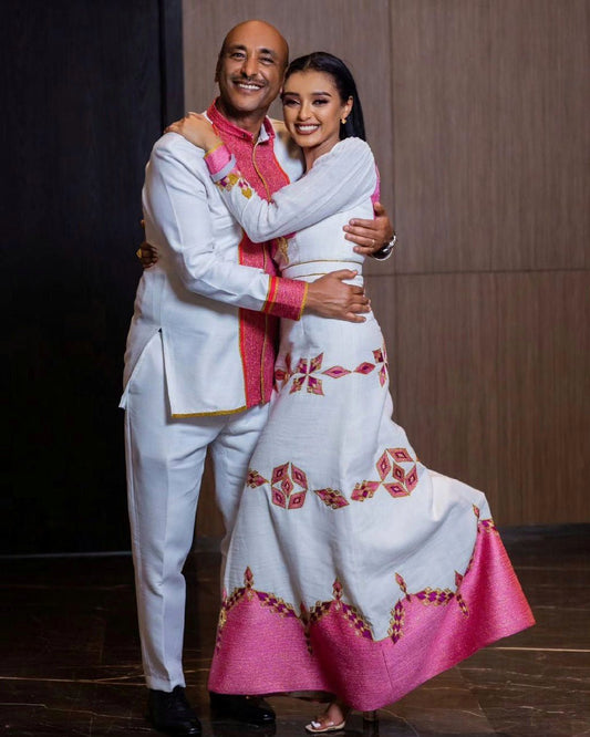 Stylish Habesha Matching Outfits Pink Design Ethiopian Matching Outfits