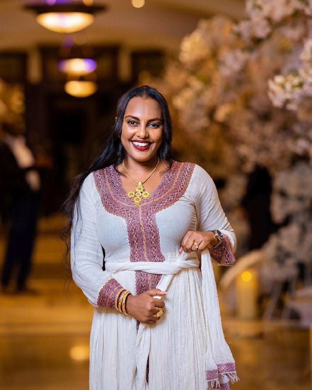 Elegant pink habesha dress modern habesha kemis simple Ethiopian dress