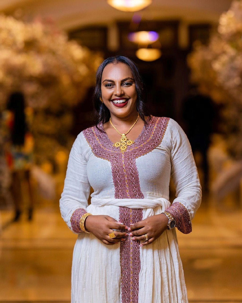 Elegant pink habesha dress modern habesha kemis simple Ethiopian dress