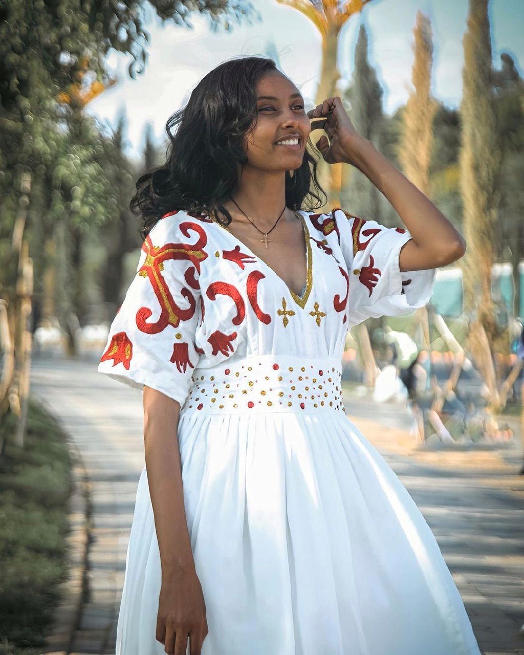 Modern Elegant Habesha Dress Red Pattern Habesha Kemis Ethiopian Dress Style