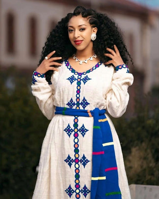 Vibrant Blue Habesha Cultural Fetil Habesha Dress Modern Habesha Kemis
