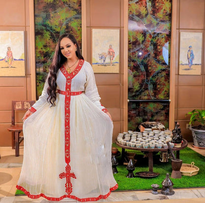 Simple Red Tilet Design Habesha Dress Modern Habesha Kemis Ethiopian Dress Style Traditional Habesha Libs